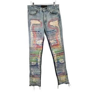 Who Decides War ROYGBIV Skinny Jeans Slim Fit Pride Distressed Rainbow Mens 30